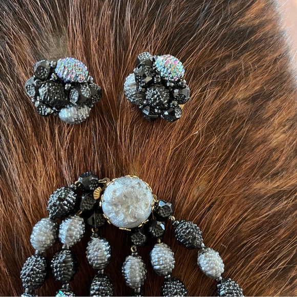 Necklace Earrings set West Germany berry beads black grey carnival parure - Picture 8 of 9